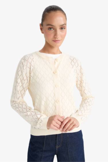 Cardigan ajouré à col rond et boutons Coupe régulière