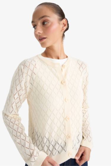 Cardigan ajouré à col rond et boutons Coupe régulière