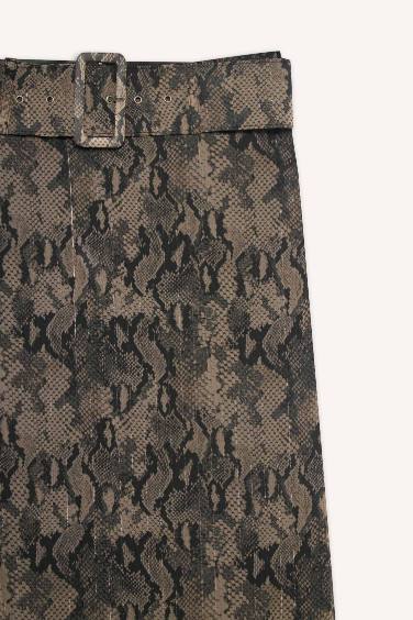 Regular Fit Desenli Astarlı Şifon Midi Etek