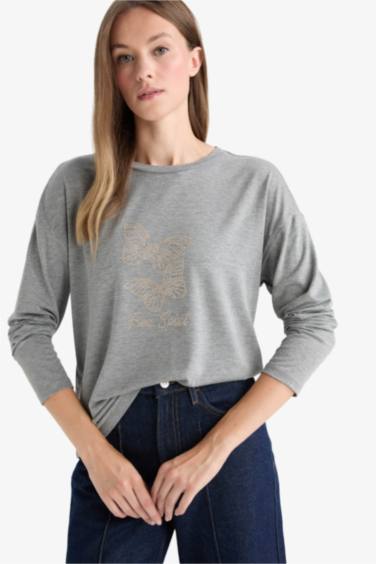 Relax Fıt Bisiklet Yaka Uzun Kollu Tişört