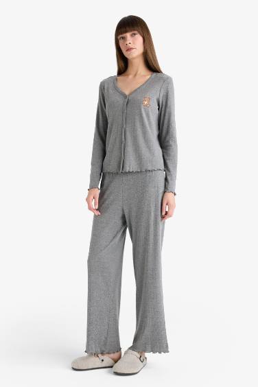 Pijama Takımı Regular Fit Pointel Kumaş Uzun Kollu Üst Uzun Alt