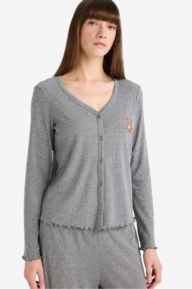 Pijama Takımı Regular Fit Pointel Kumaş Uzun Kollu Üst Uzun Alt