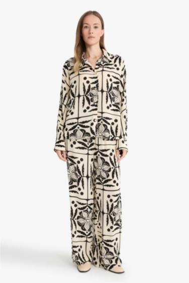 Chemise en viscose froissée imprimée manches longues Coupe régulière