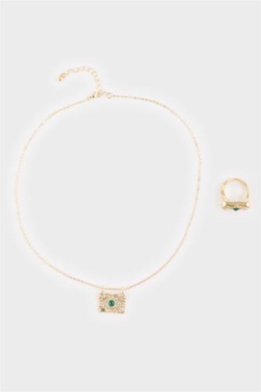 Kadın Gold Kolye-Yüzük Set