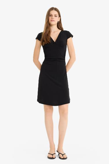 V-Neck Short Sleeve Mini Dress