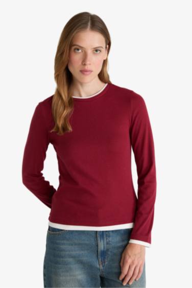 Regular Fit Bisiklet Yaka Uzun Kollu Ribana Üst