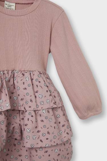 Baby Girl Floral Long Sleeve Ribbed Camisole Dress