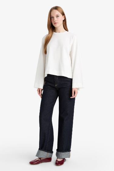 تونيك ردن طويل قصة عادية بياقة مستديرة