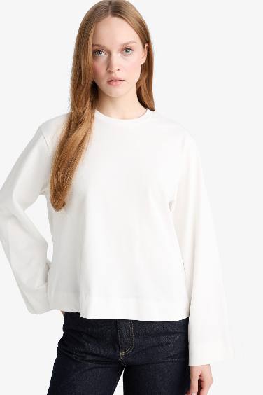 تونيك ردن طويل قصة عادية بياقة مستديرة