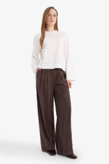 تونيكة كم طويل قصة عادية برقبة مستديرة