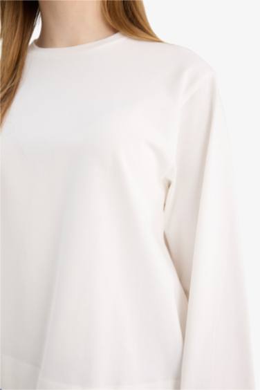 تونيكة كم طويل قصة عادية برقبة مستديرة