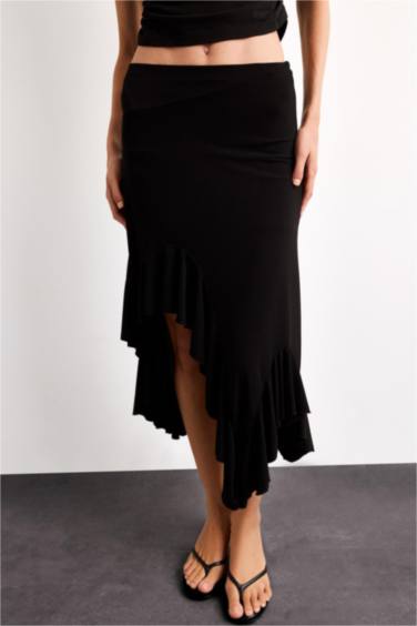 Elastic Band Midi Knitted Skirt