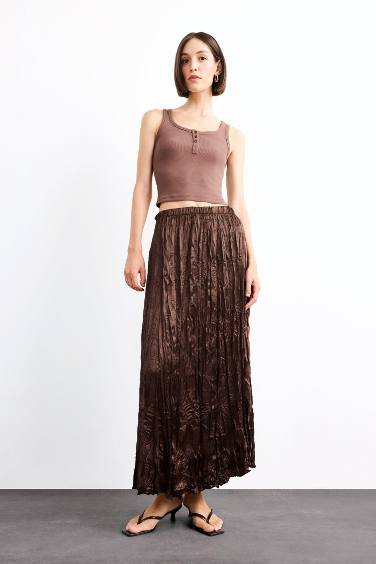 تنورة طويلة ستان قصة مريحة وخصر مطاطي