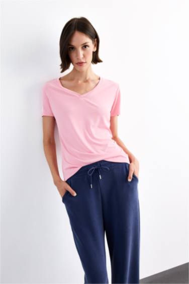 تيشيرت نص ردن محبوك بياخة V