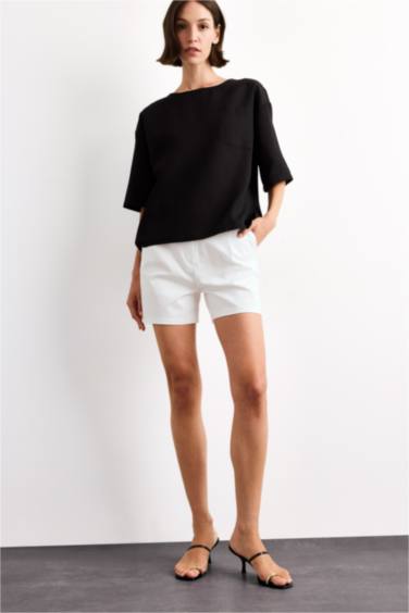 قميص نص ردن منسوج قصة مريحة بياخة مستديرة