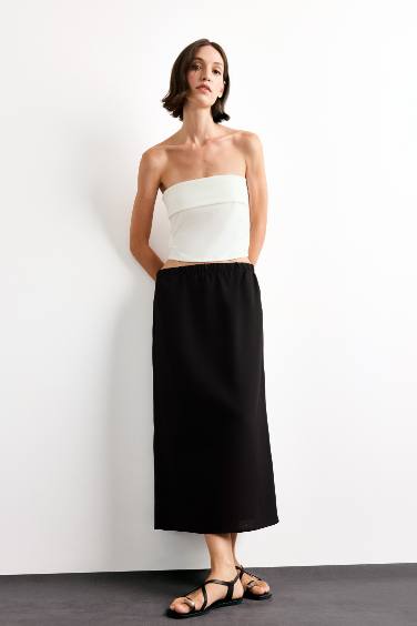 تنورة منسوجة قصة مريحة بخصر مطاطي