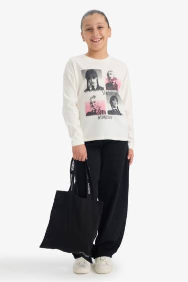 Kız Çocuk Wednesday Loose Fit Bisiklet Yaka Uzun Kollu Tişört