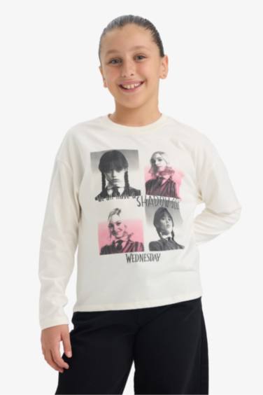Kız Çocuk Wednesday Loose Fit Bisiklet Yaka Uzun Kollu Tişört