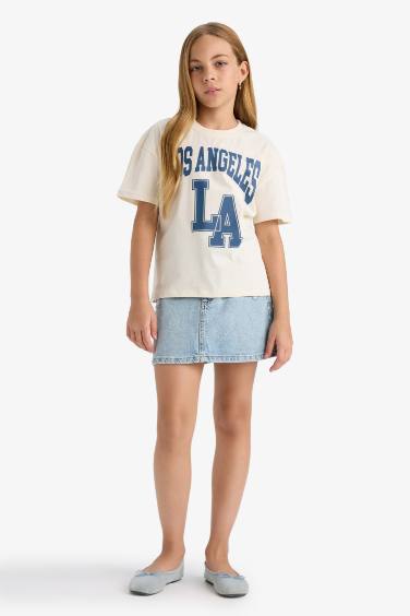 تيشيرت بنات نص كم قصة مريحة برقبة مستديرة