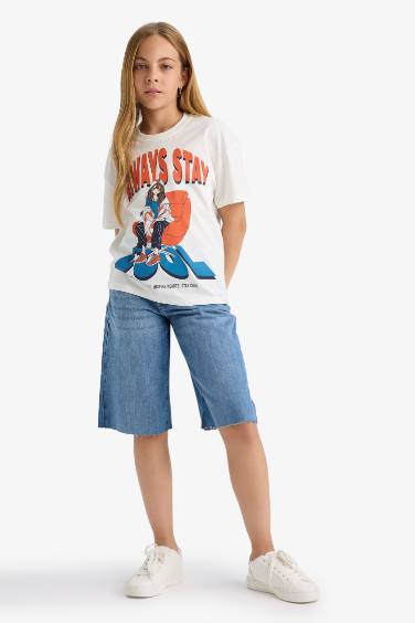 Girl Relax Fit Crew Neck Printed Short Sleeve T-Shirt