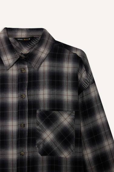 Oversize Geniş Kalıp Kareli Flanel Uzun Kollu Gömlek