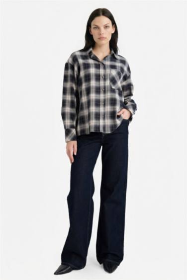 Oversize Geniş Kalıp Kareli Flanel Uzun Kollu Gömlek