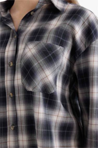 Oversize Geniş Kalıp Kareli Flanel Uzun Kollu Gömlek