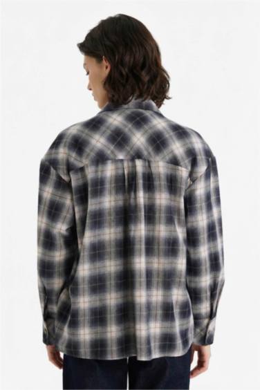 Oversize Geniş Kalıp Kareli Flanel Uzun Kollu Gömlek