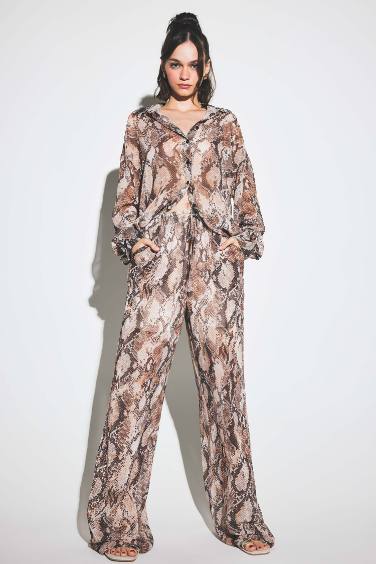 Relax Fit Regular Hem Chiffon Trousers