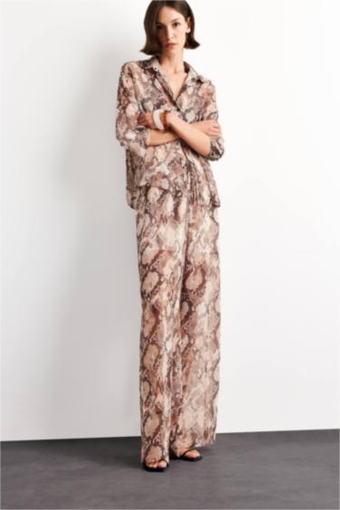 Relax Fit Regular Hem Chiffon Trousers