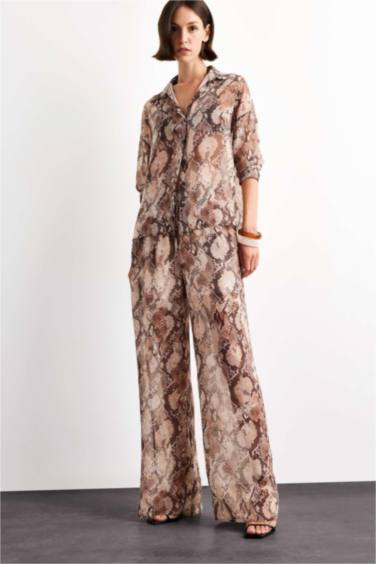 Relax Fit Regular Hem Chiffon Trousers