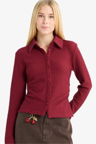 Slim Fit Shirt Collar Long Sleeve Shirt