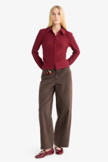 Slim Fit Shirt Collar Long Sleeve Shirt