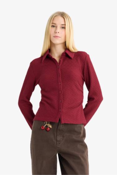 Slim Fit Shirt Collar Long Sleeve Shirt