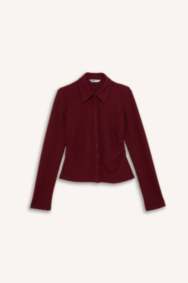 Slim Fit Shirt Collar Long Sleeve Shirt