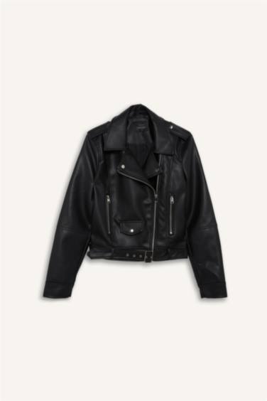 Afra x Defacto Relax Fit Suni Deri Mont - Görsel 8