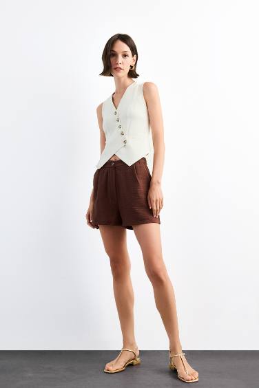 Slim Fit V-Neck Linen Vest