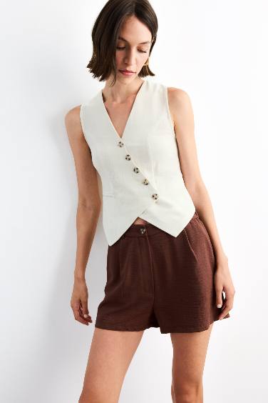 Slim Fit V-Neck Linen Vest