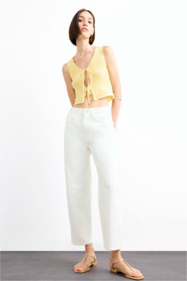 V Neck Front Tie Knit Blouse