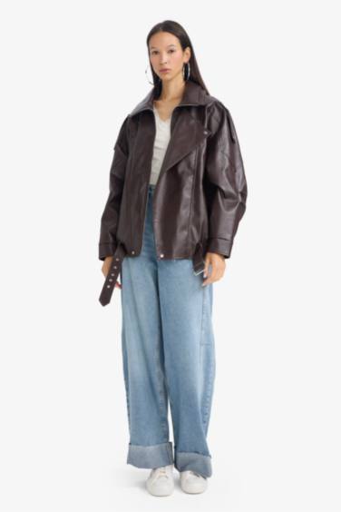 Su Geçirmez Relax Fit Suni Deri Mont