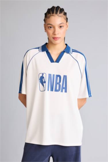 NBA Wordmark Oversıze Polo Yaka Tişört - Görsel 3