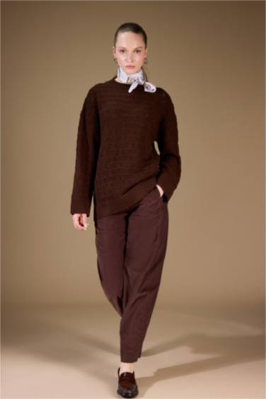 Regular Fit Bisiklet Yaka Ajurlu Triko Tunik