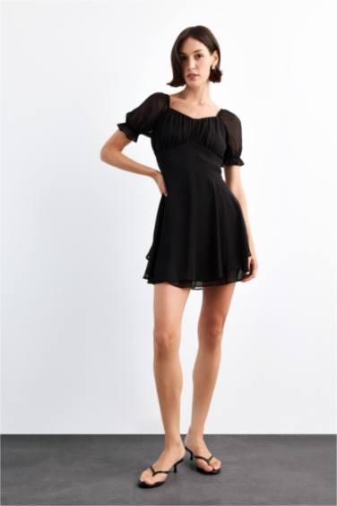 فستان قصير شيفون نص ردن