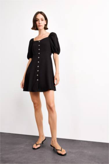 Balloon Sleeves Mini Dress