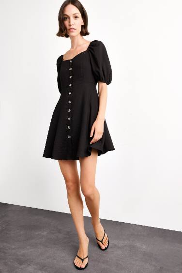 Balloon Sleeves Mini Dress