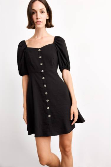 Balloon Sleeves Mini Dress