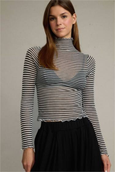 Balıkçı Yaka Çizgili Uzun Kollu Tişört