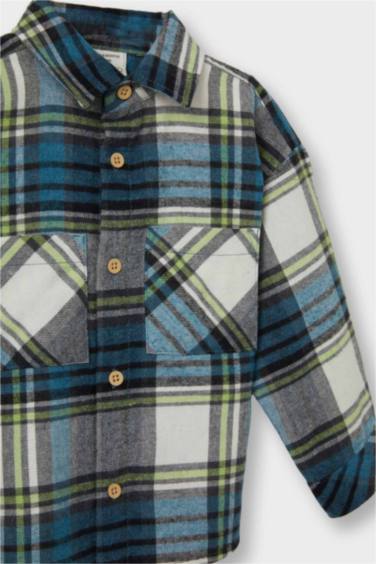 قميص بيبي أولادي ردن طويل كاروهات فلانيل قصة عادية بياقة قميص