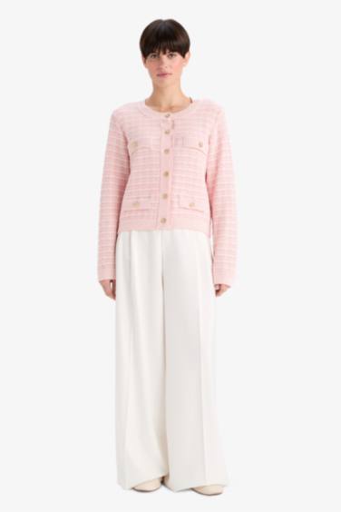 Regular Fit Bisiklet Yaka Kareli Triko Hırka