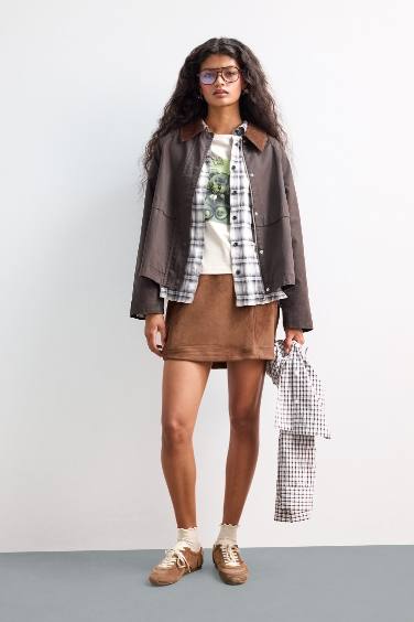 A-Line Regular Waist Mini Suede Skirt